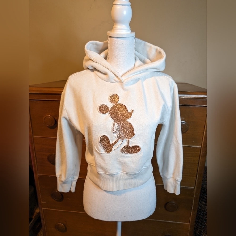 GAP Gold Mickey Sparkle Cropped (Girls Sz 10) Disney Sweatshirt Wmns XS